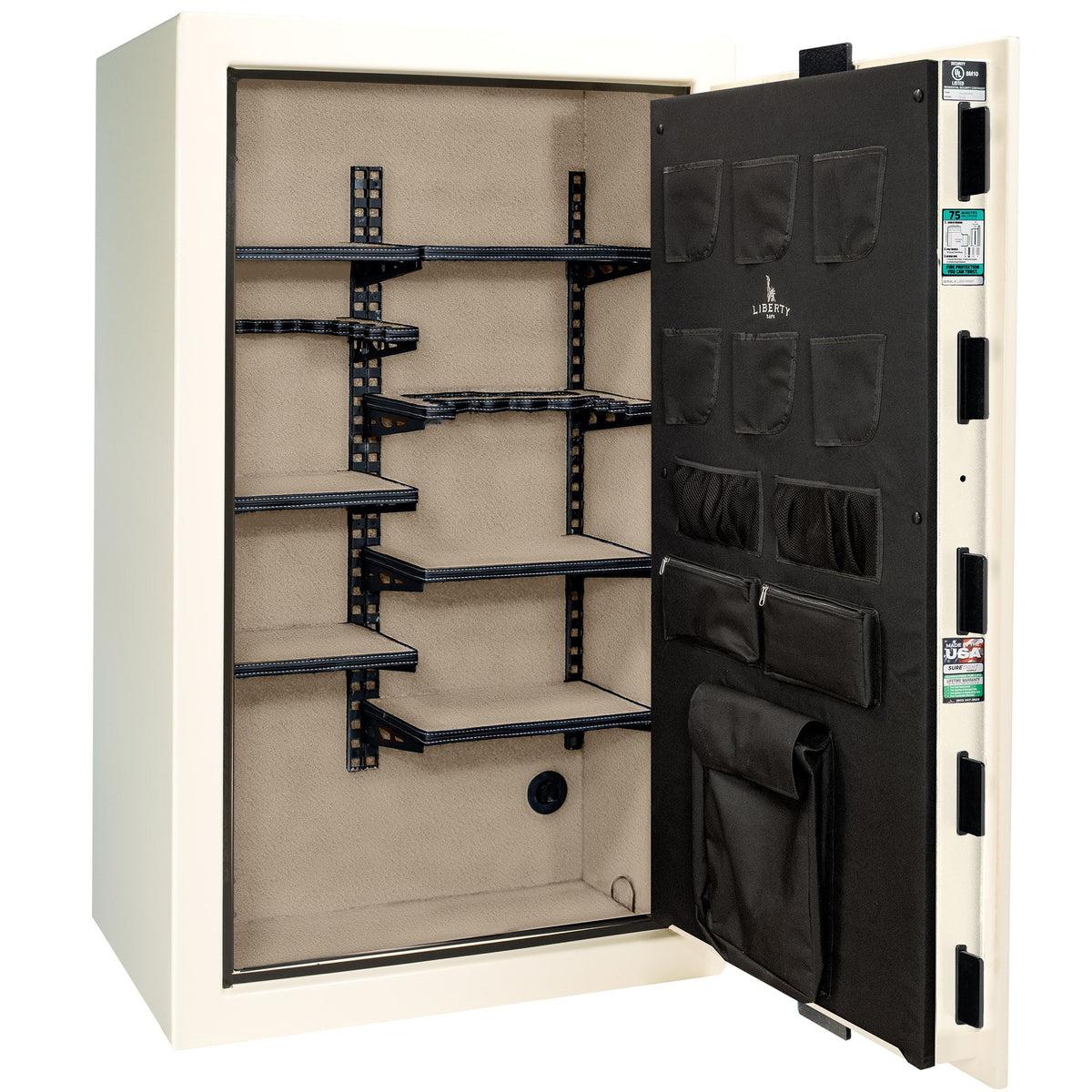 Colonial Series | Level 4 Security | 75 Minute Fire Protection | 30 PRO FLEX | DIMENSIONS: 60.5&quot;(H) X 36&quot;(W) X 22&quot;(D*) | White Gloss Brass | Mechanical Lock - Open